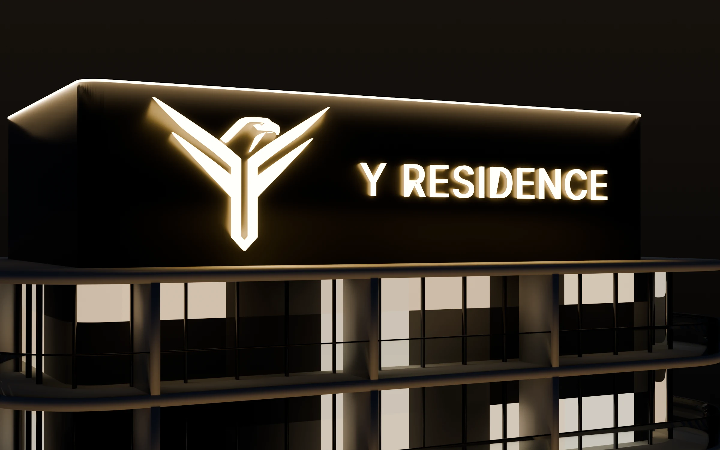 Coroana Y Residence noaptea: emblema și literele luminoase